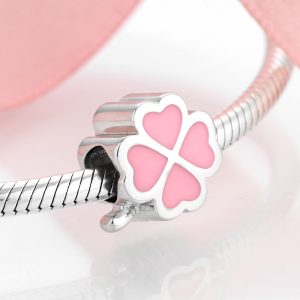 Beautiful Floret Lucky Four Leaf Clover Beads Pendant 925 Sterling Silver Beads Diy Accessories