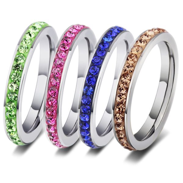 Couple Stainless Steel Mud Rhinestone Color Ring
