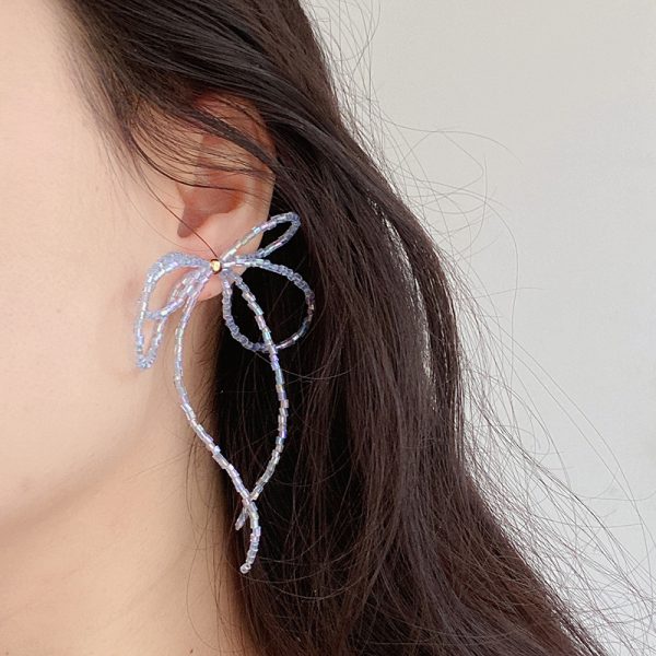 Fairy Style Bowknot Beaded Tassel Stud Earrings For Women Sweet Earrings
