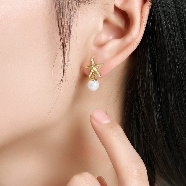 S925 Sterling Silver Starfish Earrings Freshwater Pearl Design