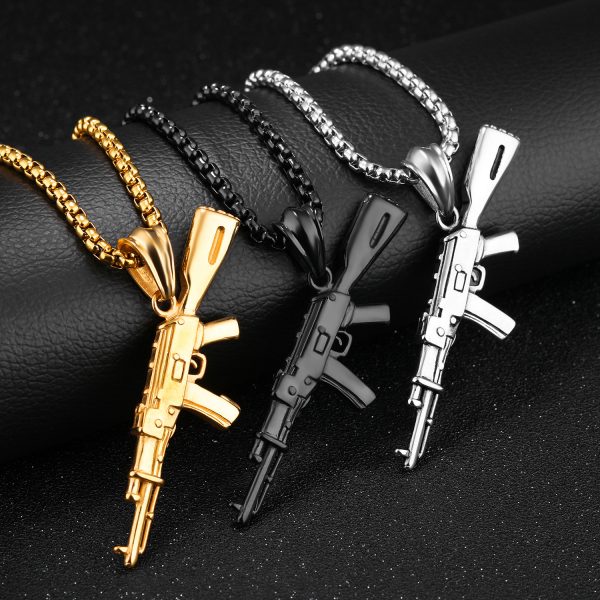 Men's AK47 Titanium Steel Street Hip-hop Domineering Stainless Steel Gun Necklace