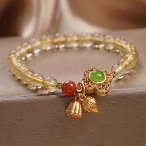 Ethnic Style Two-piece Flower Pendant Natural Citrine Bracelet For Women