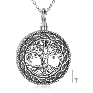 Tree of Life Urn Necklace Sterling Silver Circle Cremation Pendant Necklace Family