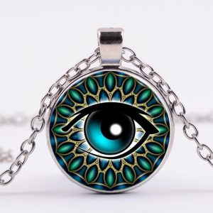 European And American Blue Evil Eye Time Stone Pendant Necklace