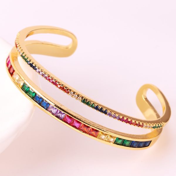 Personalized Double-layer Colorful Crystals C- Shaped Rainbow Bracelet