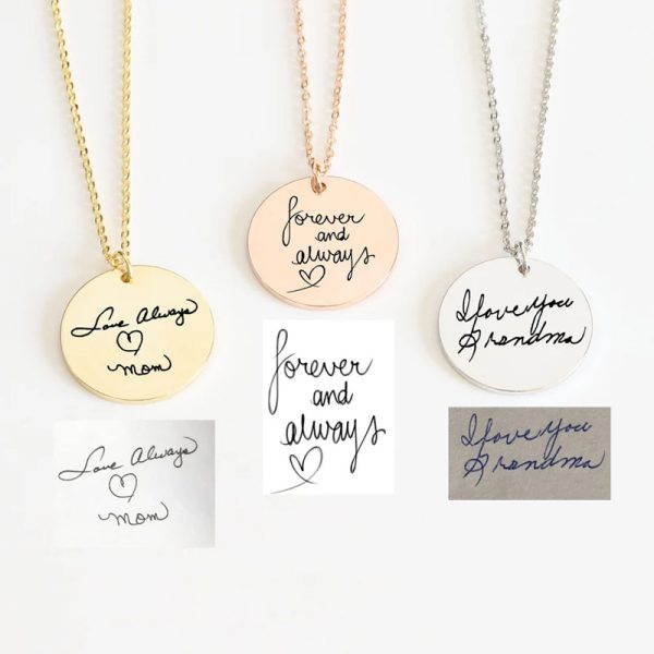 Personalized Signature Coin Stainless Steel Pendant Necklace