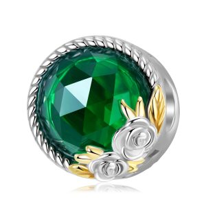 Dark Green Flower S925 Sterling Silver Zirconium Bead Diy Silver Accessories