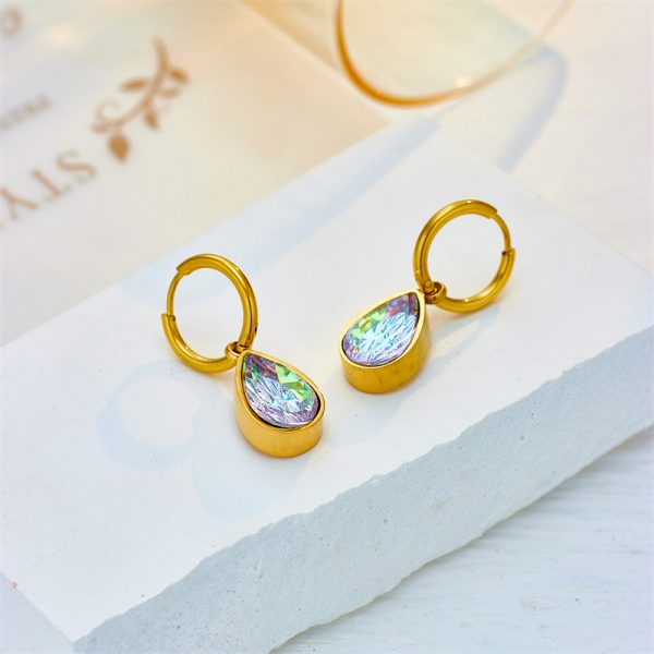 Drop-shaped Square Color Zircon Pendant Gold Eardrop Earring