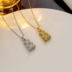 Women's Elegant Fashion Bear Zircon Titanium Steel Necklace