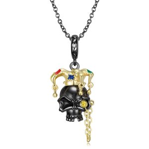 Clown Skull Necklace Gold Plated Skull S925 Silver Jewelry