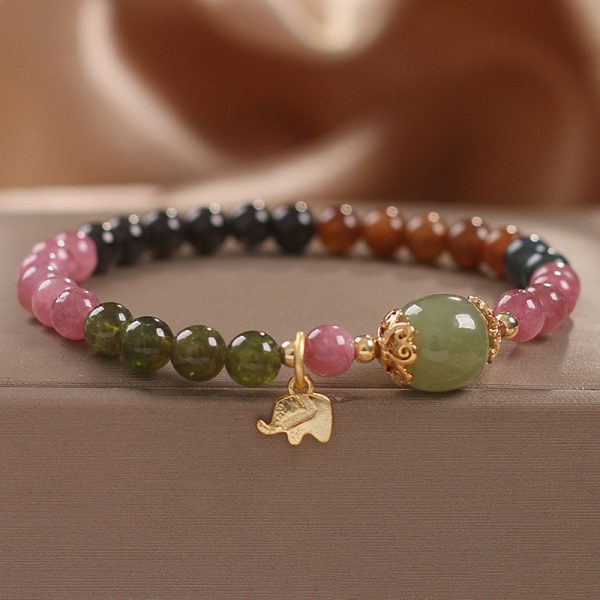 Women's Ethnic Style Natural Tourmaline Elephant Pendant Bracelet