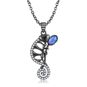 Original Design Chameleon Necklace S925 Silver Plated Black Gold Inlaid Composite Opal