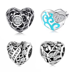 S925 Sterling Silver Hollow Heart Shaped Beads January Flower Loose Beads Bracelet Diy Accessories Beads