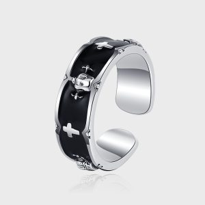 S925 Sterling Silver Iris Crown Women's Luxury Black Glue Finger Ring