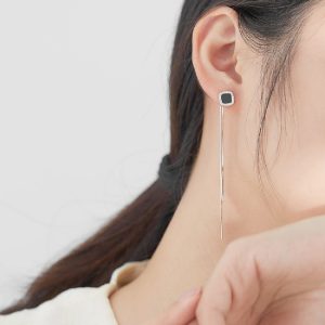 Black Long Sterling Silver Earline