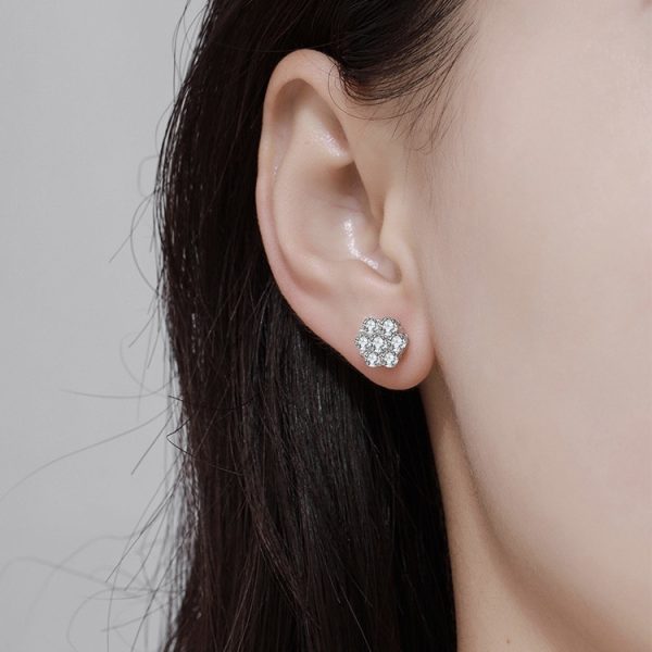 925 Sterling Silver Moissanite Trendy Cluster Flower Ear Studs Super Shiny Texture