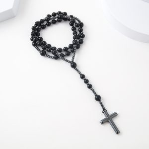 Natural Shiny Black Pendant Cross Necklace