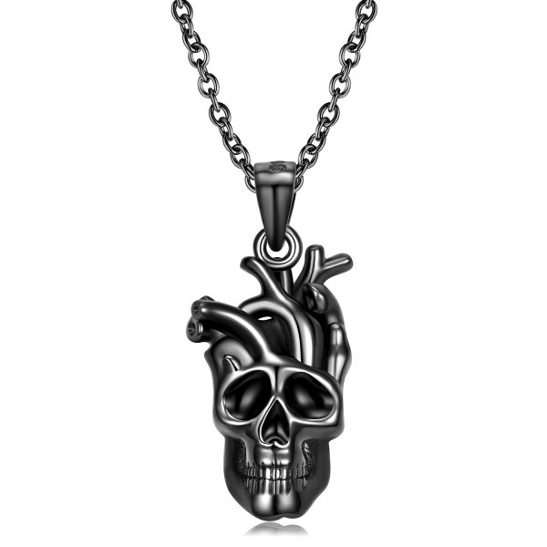 Heart Branch Skull Pendant Original Punk S925 Sterling Silver Sweater Chain