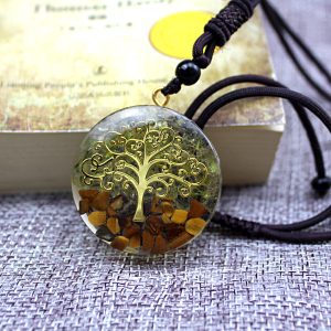 Crystal Gravel Pendant Resin Epoxy Lucky Tree Round Sweater Chain