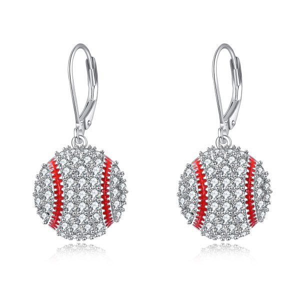 Sterling Silver Baseball Earrings Leverback Dangle Drop Earrings Sports Jewelry