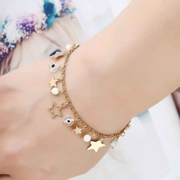 Gold Five-pointed Star White Devil Eye Bracelet