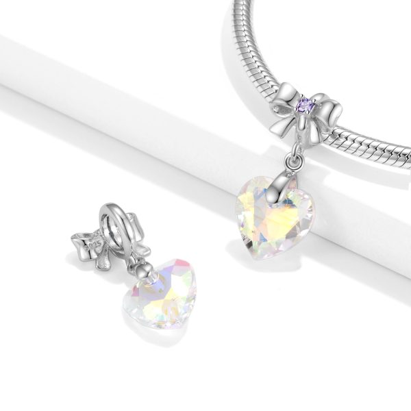 Laser Color Heart-shaped Crystal Pendant Sterling Silver 925 Bow Necklace Bracelet Diy Pendant