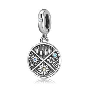 S925 Sterling Silver Silver Pendant Flower Pattern Pendant Women's DIY Bracelet Necklace Pendant