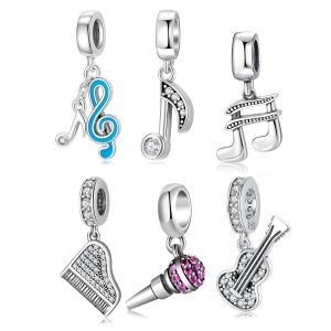 S925 Sterling Silver Inlaid Diamond Instrument Guitar Piano DIY Bracelet Necklace Pendant Accessories