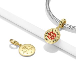 Rose Beads S925 Sterling Silver Gold-plated Valentine's Day Pendant Beads Necklace Bracelet Accessories