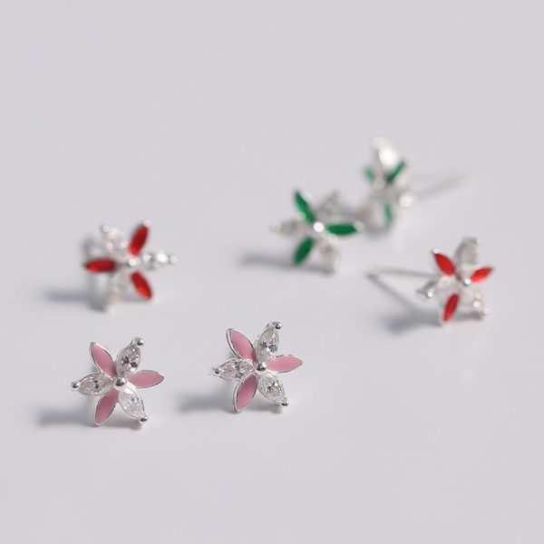 S925 Silver Accessories Two-color Flower Stud Earrings