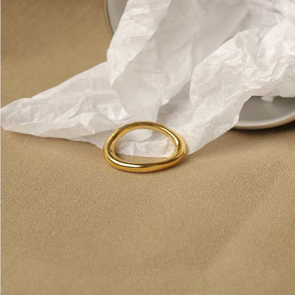 Brass Plated 18K Real Gold Glossy Circle Ring For Women