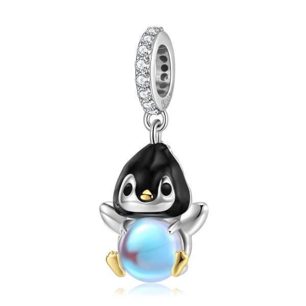 Creative And Lovely Penguin Pendant S925 Silver Inlaid Synthetic Moonstone