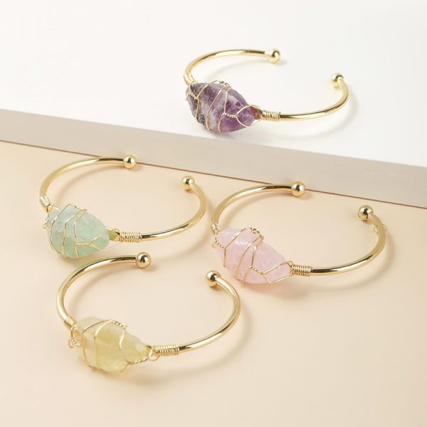 Affordable Luxury Fashion Wind Natural Raw Gemstone Winding Gold Bracelet