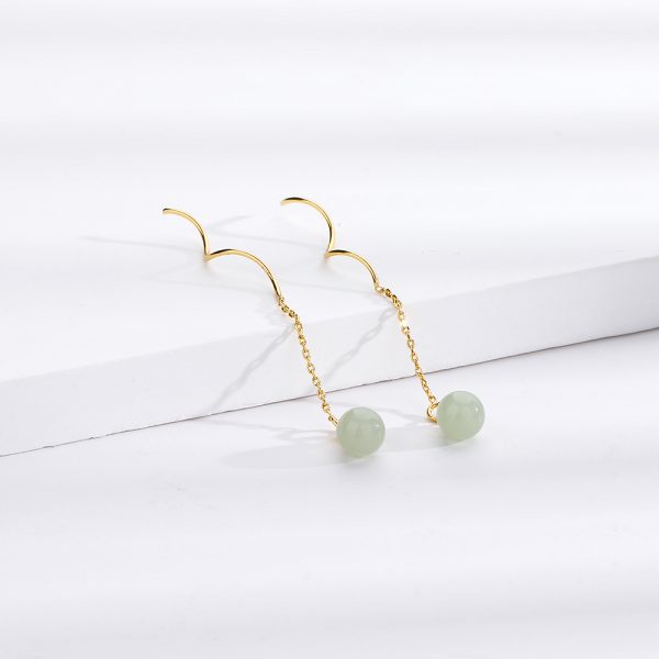 Round Beads Hetian Jade Hanging Earrings