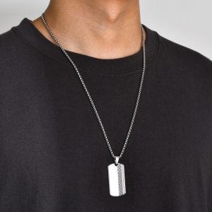 Simple Stainless Steel Beveled Corrosion Chessboard Pendant Necklace