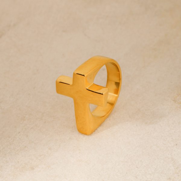 18K Gold Stainless Steel Cross Shelf Ring