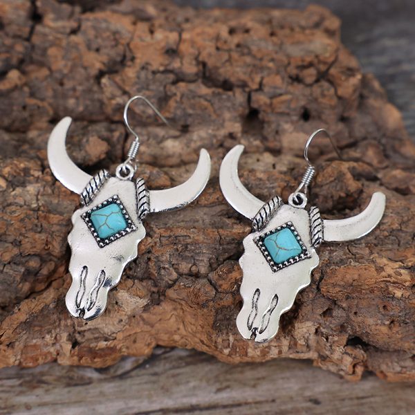 Ethnic Style Big Cow Head Turquoise Eardrops