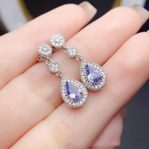 Natural Tanzanite Stud Earrings Silver Female Accessories