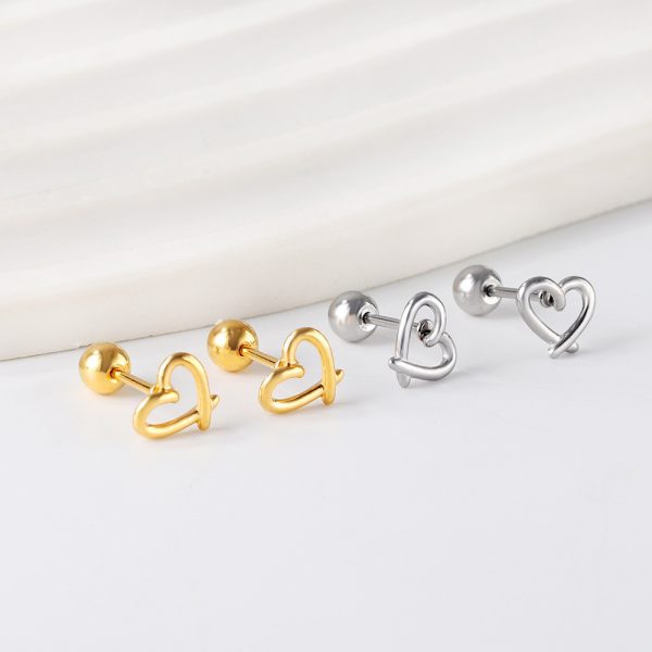Love Heart Stud Earrings High Sense Minority Simple Hollow Jeweled Stainless Steel Earrings