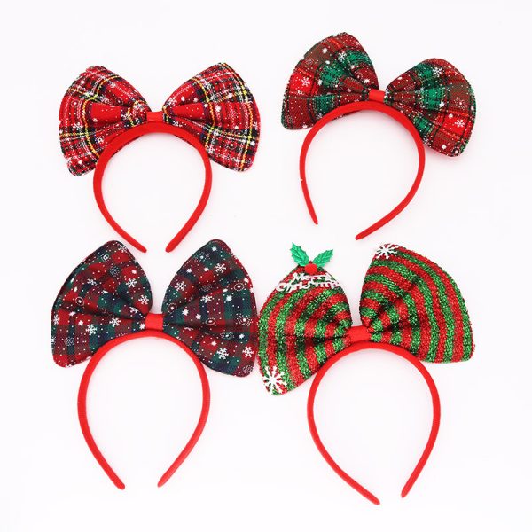 Children's Red And Green Plaids Big Knot Head Buckle Headband