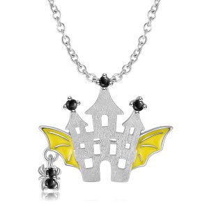 Original And Creative Bat Castle S925 Sterling Silver Necklace Cute Ins Halloween Gift