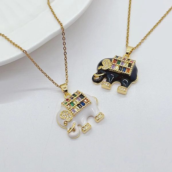 Copper Plated Real Gold Mixed Color Ladder Square Zircon Black And White Necklace For Women