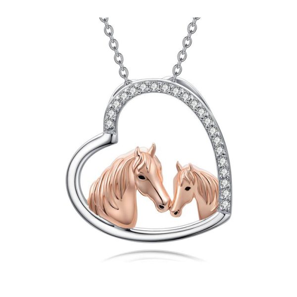 925 Sterling Silver Mama and Baby Horse Heart Mother Daughter Necklace for Women