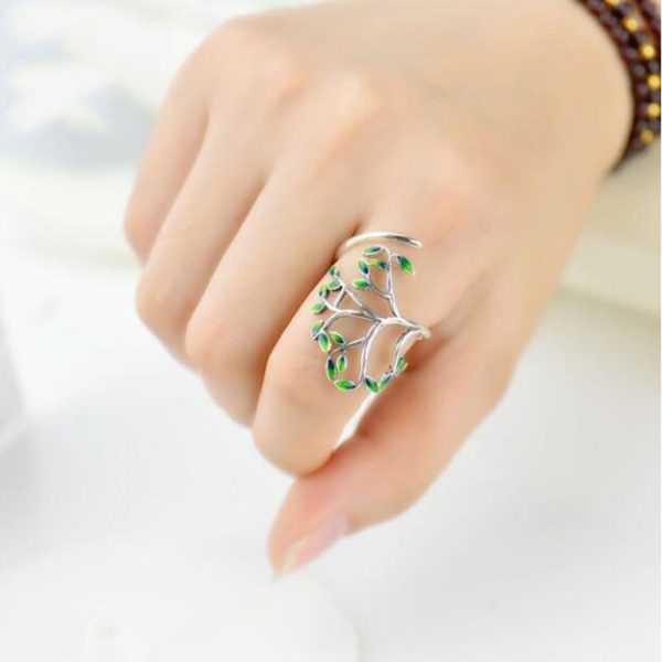 Handmade Drip Glazed Green Leaf Twigs Ring