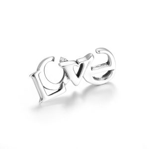 S925 Sterling Silver Hollow Plain Silver LOVE Letter Hard Rubber Silicone Bracelet Silver Accessories