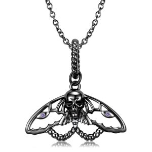 Skull Moth Pendant S925 Sterling Silver Plating Black Gold Necklace Personality Dark Wind