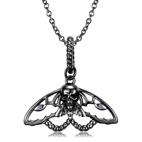 Skull Moth Pendant S925 Sterling Silver Plating Black Gold Necklace Personality Dark Wind