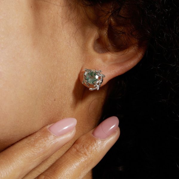 Women's Green Moss Stone Water Plants Agate Earrings