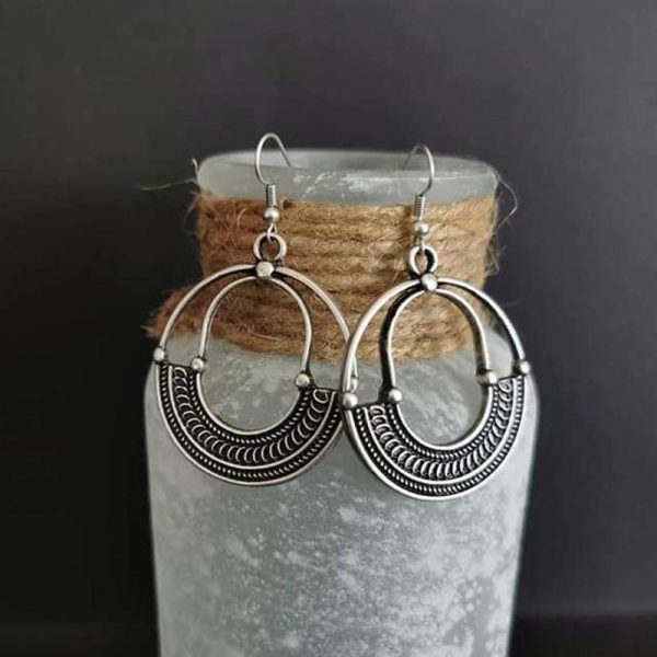 Geometric Round Hollow Antique Silver Earrings European And American Personalized Trending Earrings