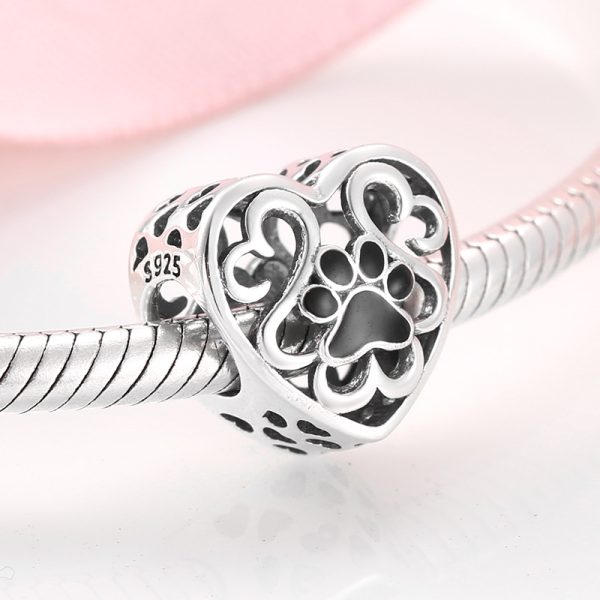 S925 Sterling Silver Beads Creative Dog Hollow Dog Paw Element Series Beaded DIY Accessories